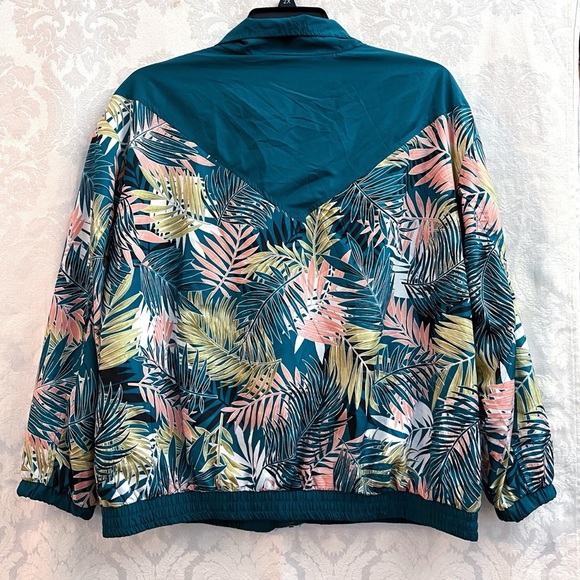 1 Sunset Lane Women’s Vintage Teal Tropical Print Windbreaker Jacket Size XL GUC - Picture 4 of 7